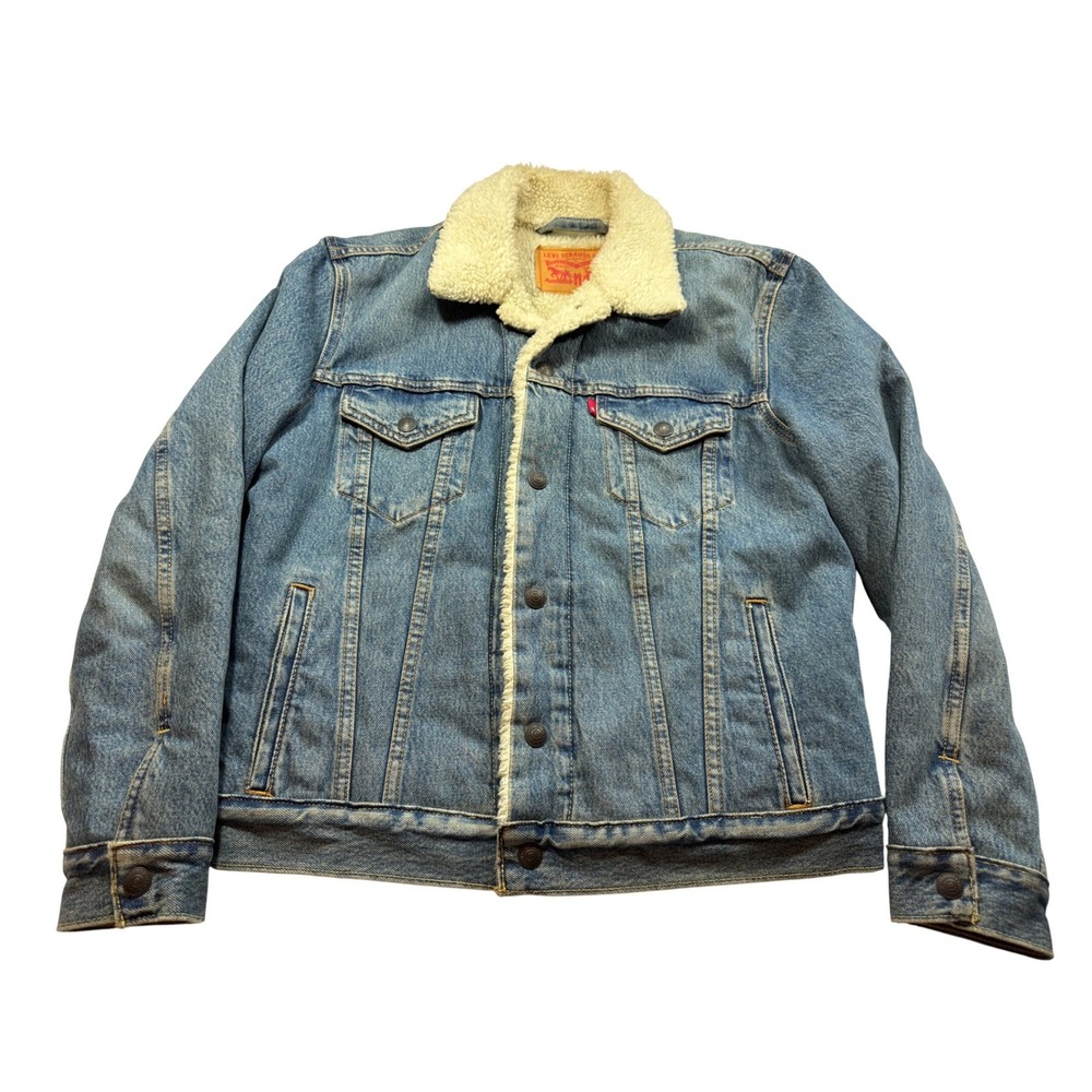 Levi's Sherpa Denim Trucker Jacket S Blue Outdoor Winter Gorp Cozy Warm Comfy
